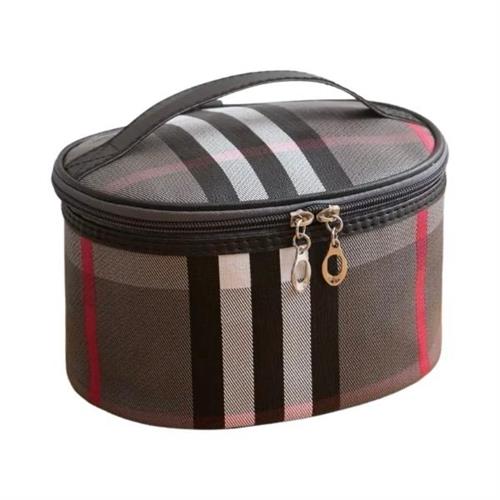 Grey Striped Makeup Bag