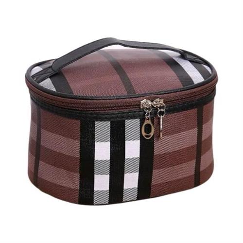 Brown Striped Makeup Bag